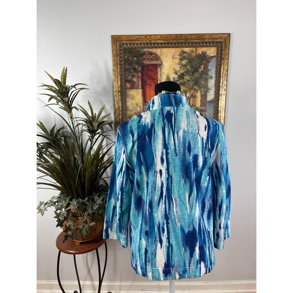 Weekends by Chico's Jacket Womens Size 1 Blue Ikat Style Modern Preppy Nautical - Picture 3 of 7